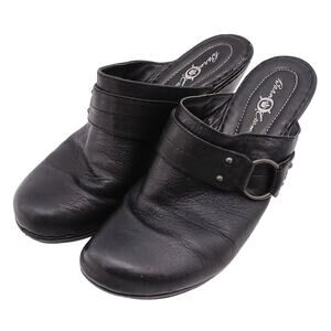 Born Crown Women's Black Leather Clog Slip On Sz 10/42 Round Toe Heels W31717